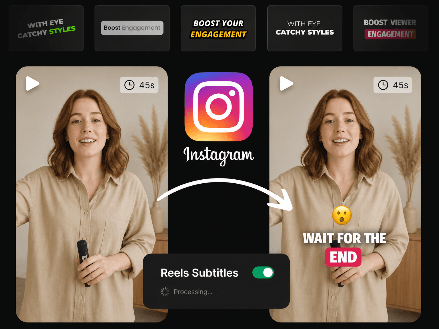 On-brand animated subtitles styled on an Instagram Reel in Eliro