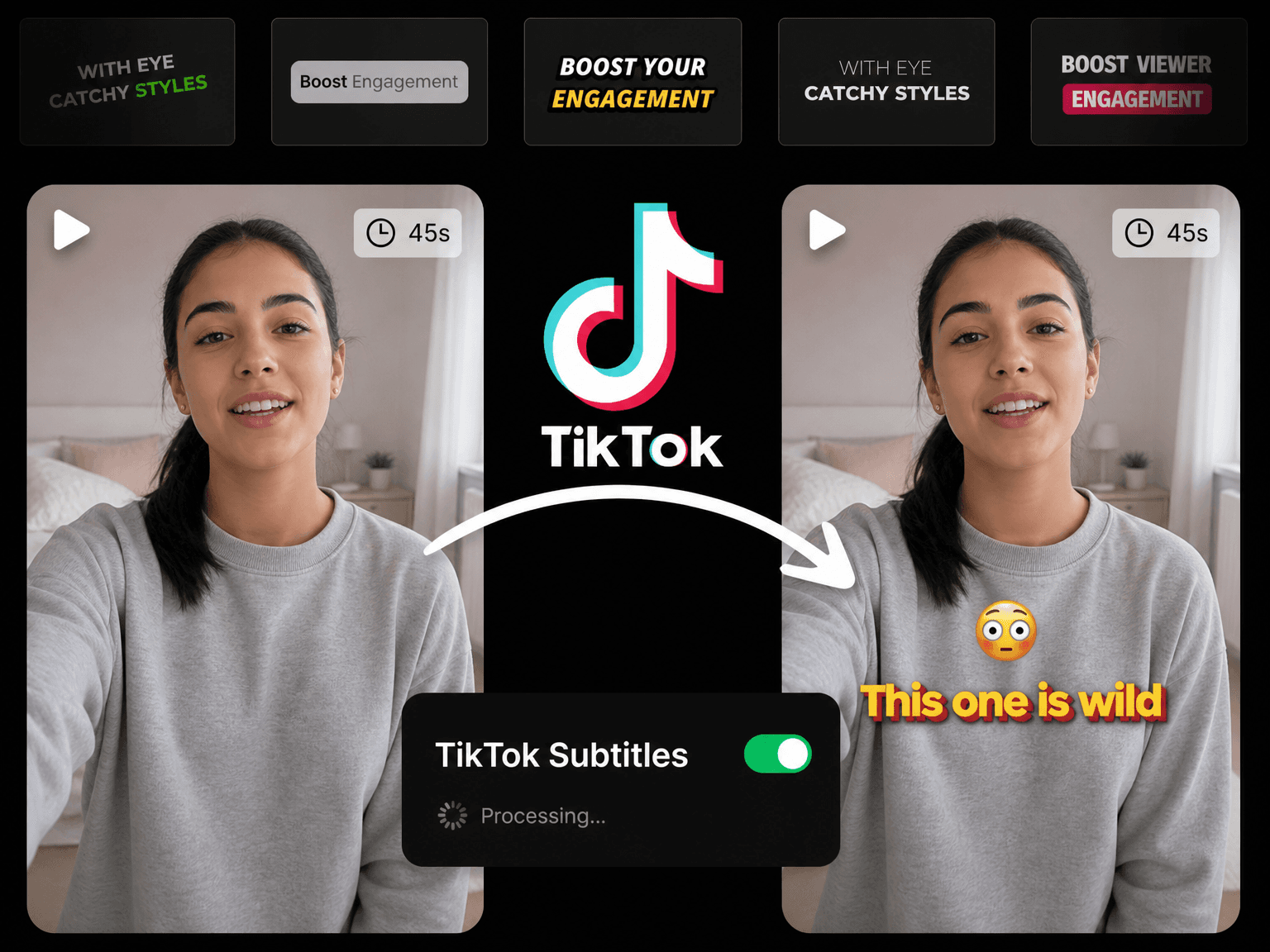 Animated subtitles on TikTok videos created with Eliro