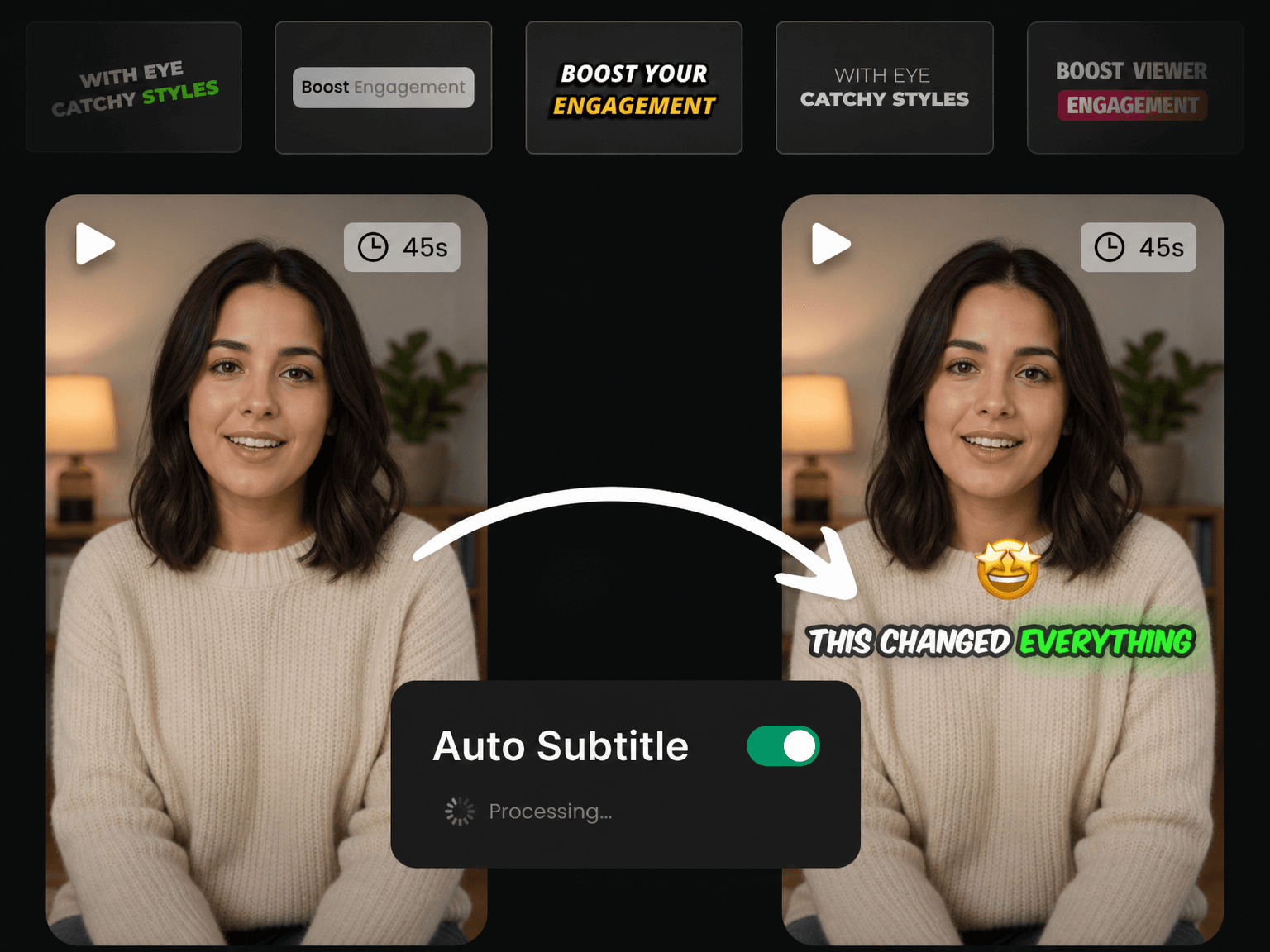 Free AI-generated subtitles on a vertical video in Eliro