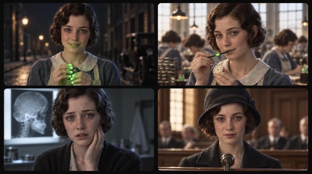Four scenes generated with the same character