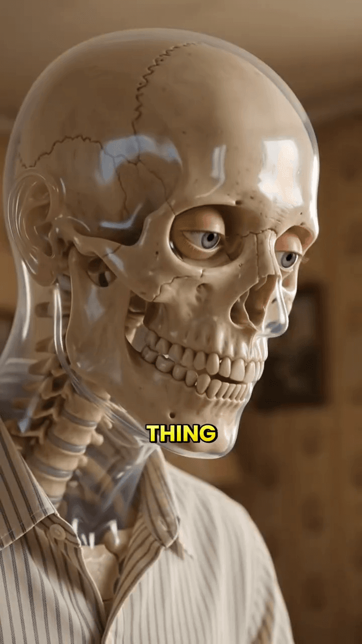 Skeleton in a 1950s room