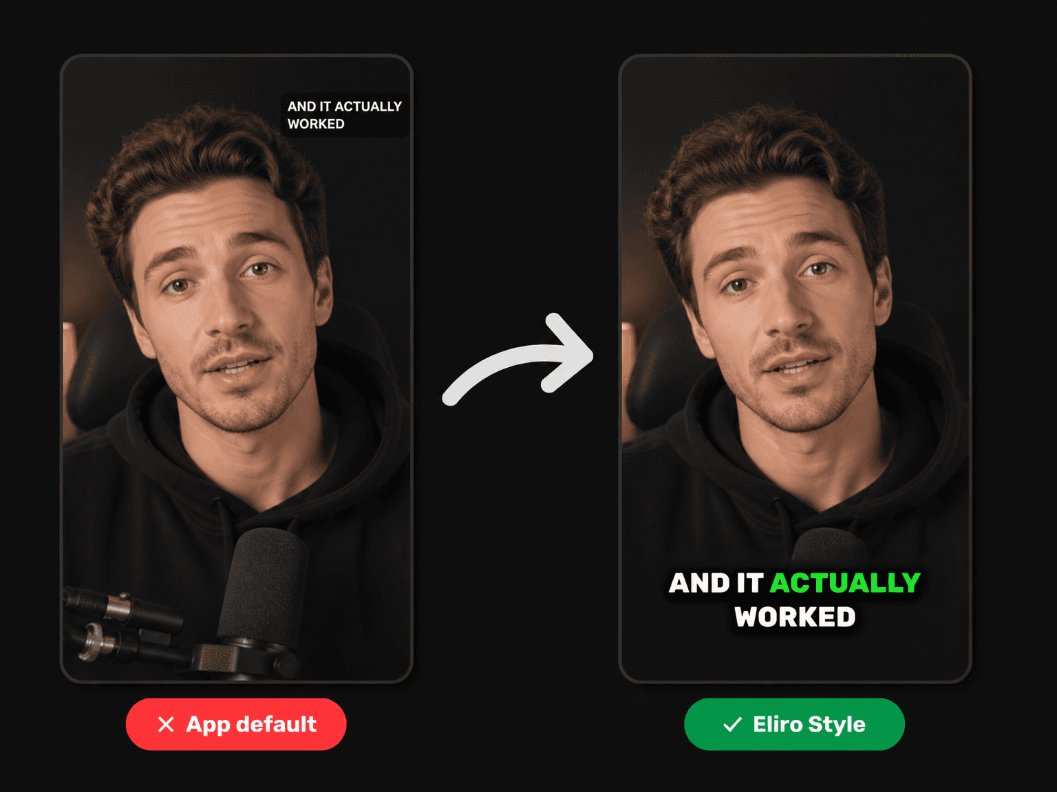 Custom styled captions next to a platform default caption